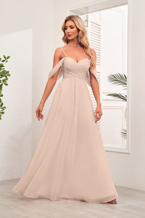 A-line Cold Shoulder Floor-Length Chiffon Bridesmaid Dress
