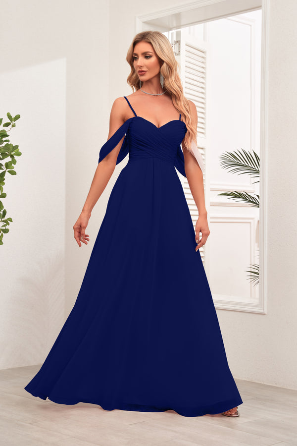 A-line Cold Shoulder Floor-Length Chiffon Bridesmaid Dress