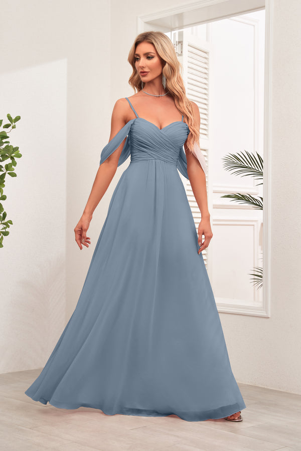 A-line Cold Shoulder Floor-Length Chiffon Bridesmaid Dress