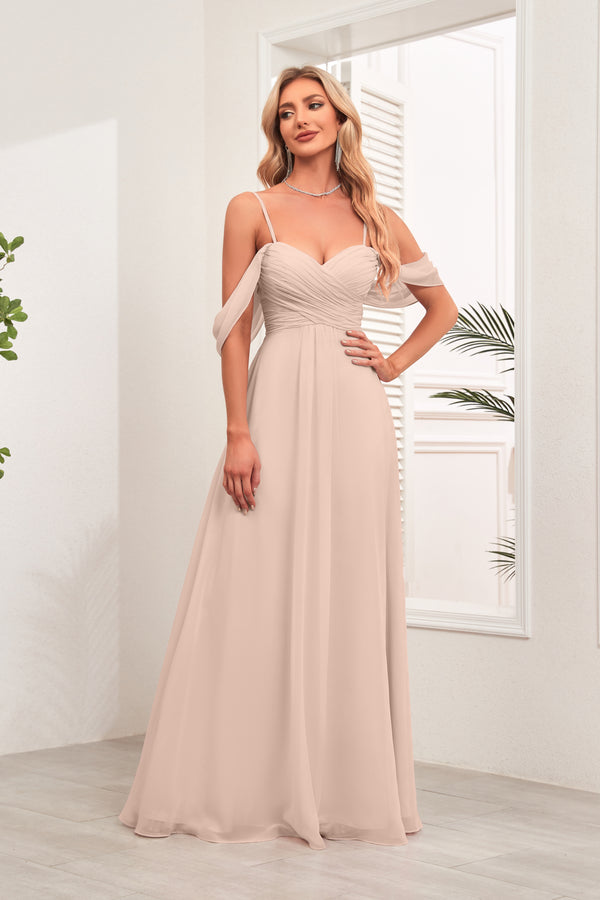 A-line Cold Shoulder Floor-Length Chiffon Bridesmaid Dress