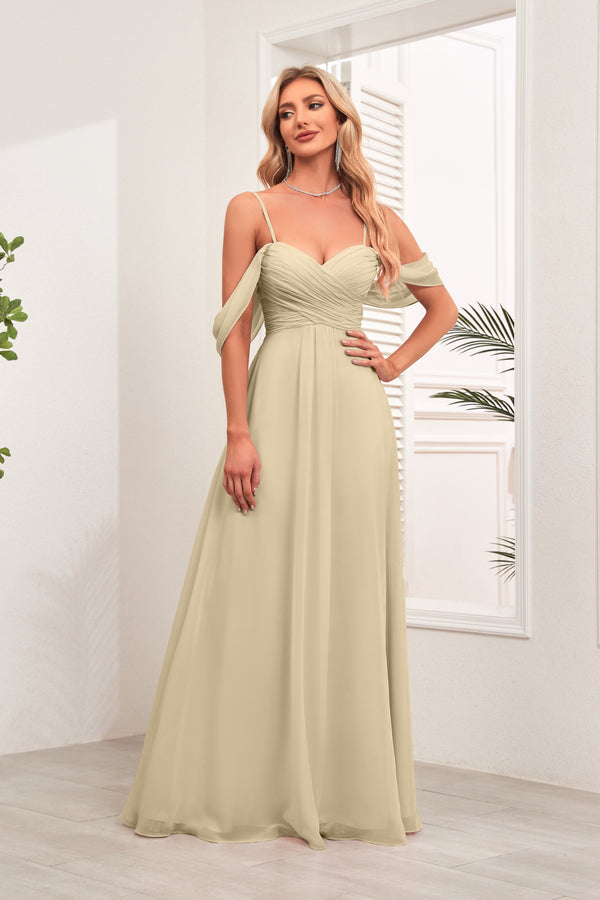 A-line Cold Shoulder Floor-Length Chiffon Bridesmaid Dress