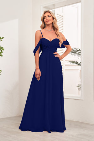 A-line Cold Shoulder Floor-Length Chiffon Bridesmaid Dress