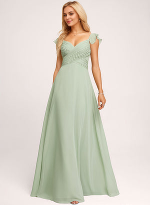 A-line V-Neck Floor-Length Chiffon Bridesmaid Dress