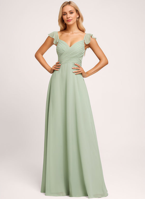 A-line V-Neck Floor-Length Chiffon Bridesmaid Dress