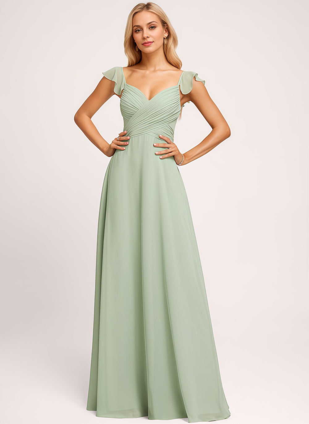 A-line V-Neck Floor-Length Chiffon Bridesmaid Dress