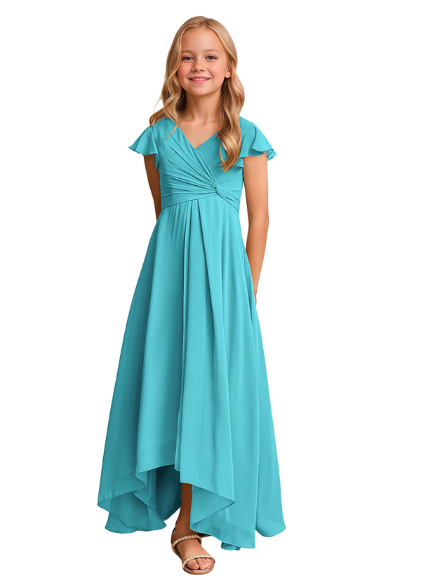 A-line V-Neck Asymmetrical Chiffon Junior Bridesmaid Dress