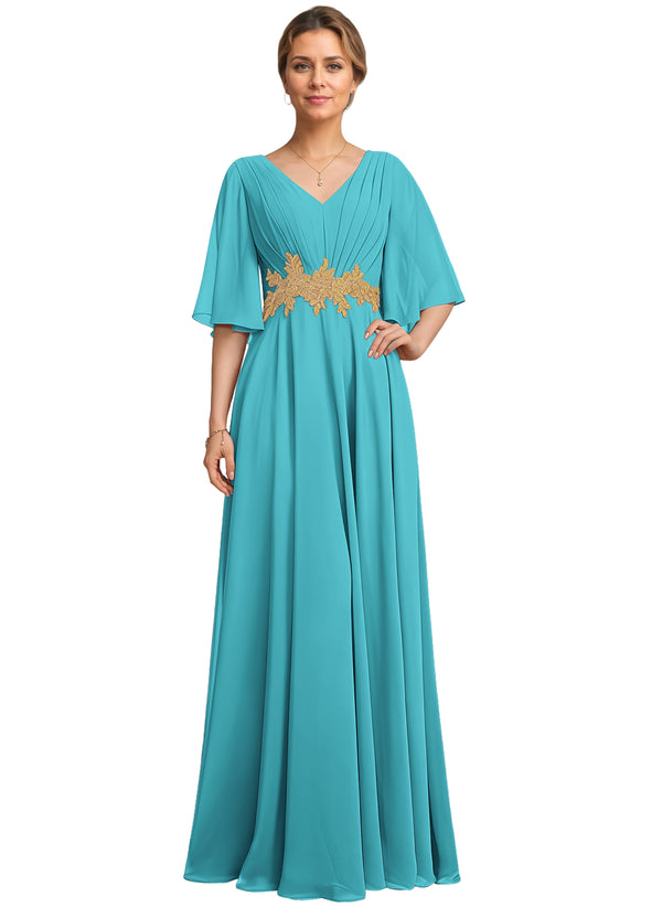 A-line V-Neck Floor-Length Chiffon Lace Mother of the Bride Dress With Sequins Beading