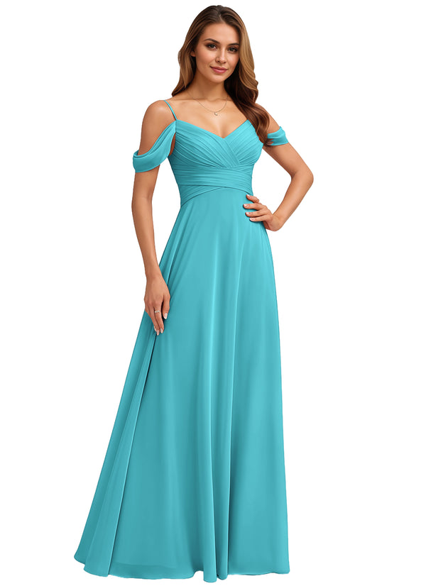 A-line Cold Shoulder Floor-Length Chiffon Bridesmaid Dress