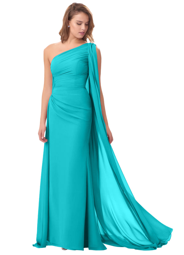 Mermaid One Shoulder Floor-Length Chiffon Mother of the Bride Dress With Pleated Beading