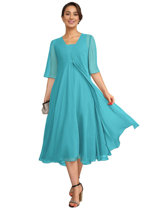 Empire Square Knee-Length Chiffon Mother of the Bride Dress