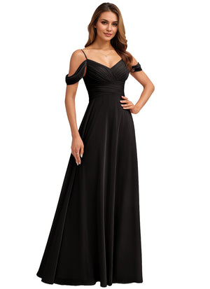 A-line Cold Shoulder Floor-Length Chiffon Bridesmaid Dress