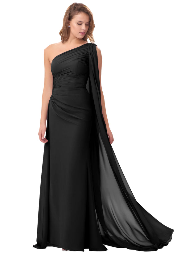 Mermaid One Shoulder Floor-Length Chiffon Mother of the Bride Dress With Pleated Beading