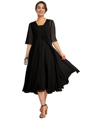 Empire Square Knee-Length Chiffon Mother of the Bride Dress