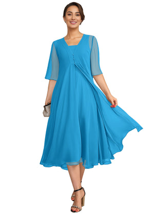 Empire Square Knee-Length Chiffon Mother of the Bride Dress