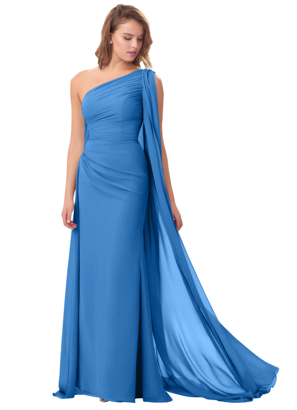 Mermaid One Shoulder Floor-Length Chiffon Mother of the Bride Dress With Pleated Beading