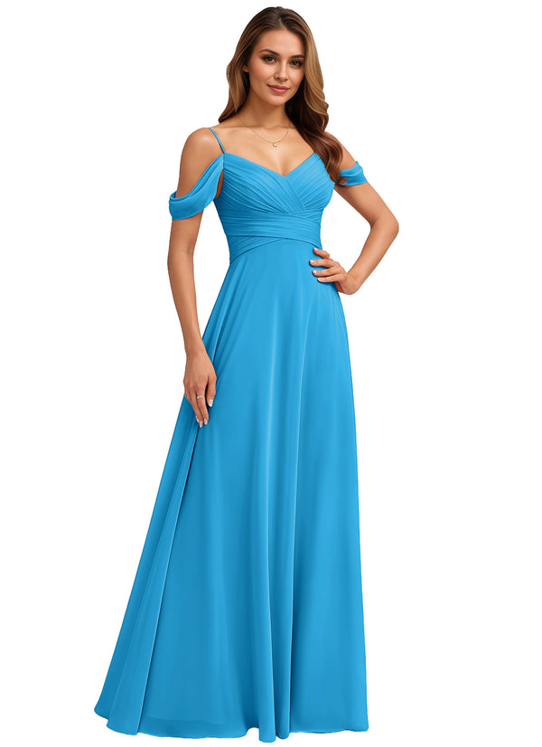A-line Cold Shoulder Floor-Length Chiffon Bridesmaid Dress