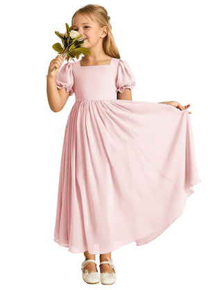 A-line Scoop-Neck Short Sleeves Chiffon Junior Bridesmaid Dress