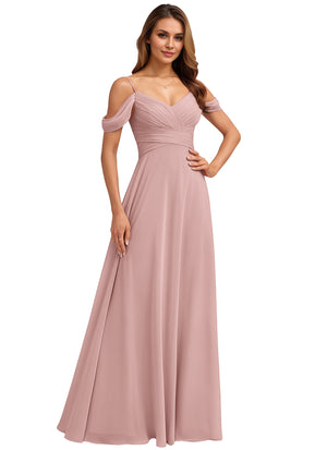 A-line Cold Shoulder Floor-Length Chiffon Bridesmaid Dress