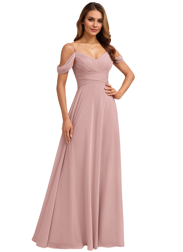 A-line Cold Shoulder Floor-Length Chiffon Bridesmaid Dress