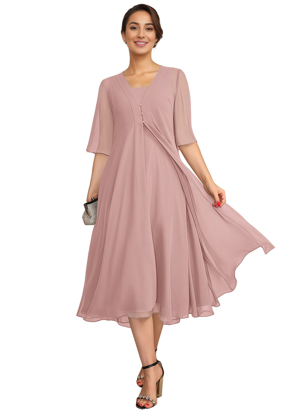 Empire Square Knee-Length Chiffon Mother of the Bride Dress