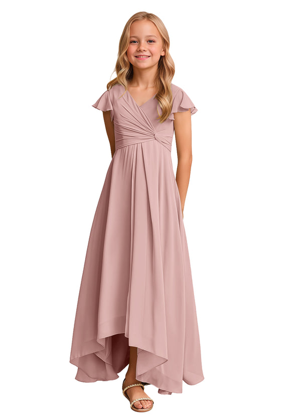 A-line V-Neck Asymmetrical Chiffon Junior Bridesmaid Dress