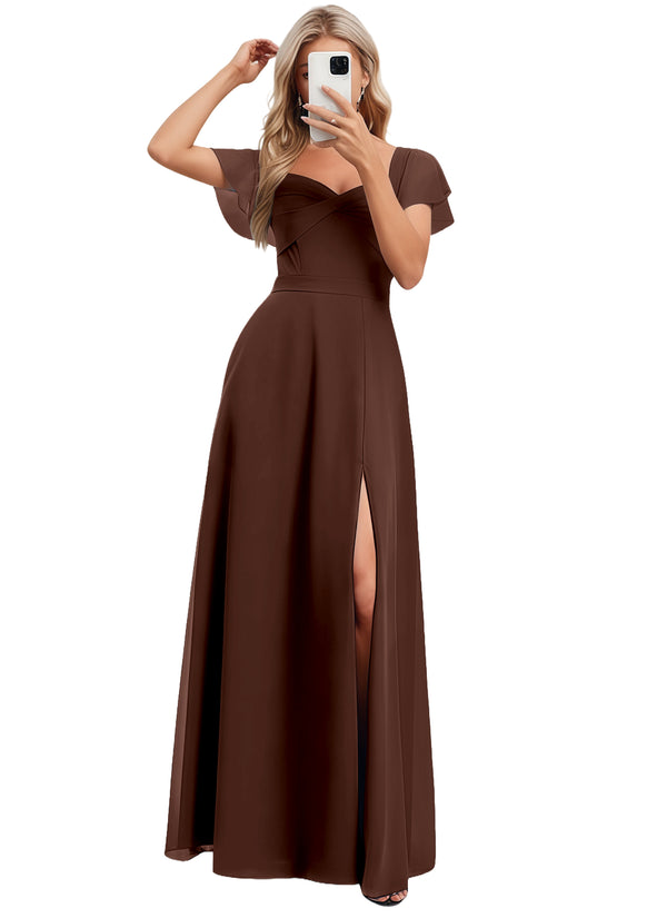 A-line V-Neck Floor-Length Chiffon Bridesmaid Dress With Ruffle