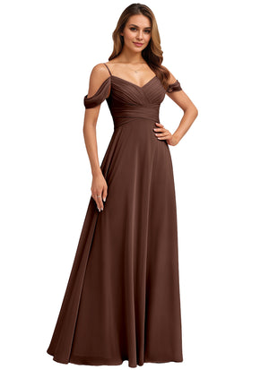 A-line Cold Shoulder Floor-Length Chiffon Bridesmaid Dress