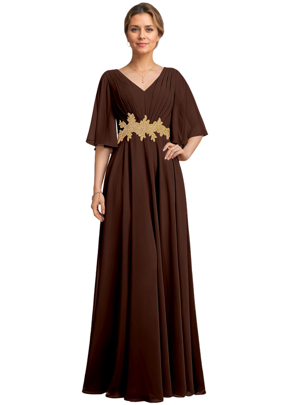 A-line V-Neck Floor-Length Chiffon Lace Mother of the Bride Dress With Sequins Beading