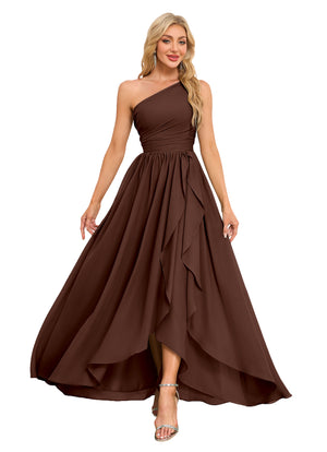 A-line One Shoulder Floor-Length Chiffon Bridesmaid Dress With Ruffle