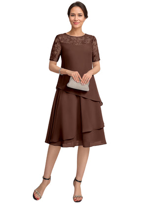 A-line Scoop Illusion Knee-Length Lace Chiffon Mother of the Bride Dress With Sequins