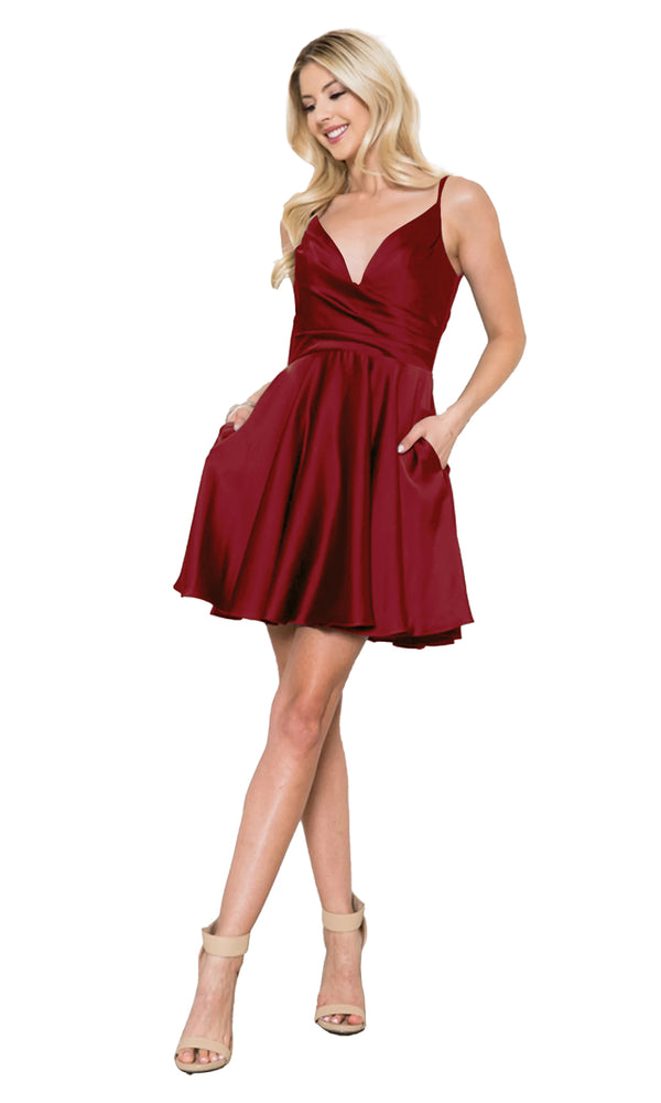 A-line V-Neck Short Satin Homecoming Dress