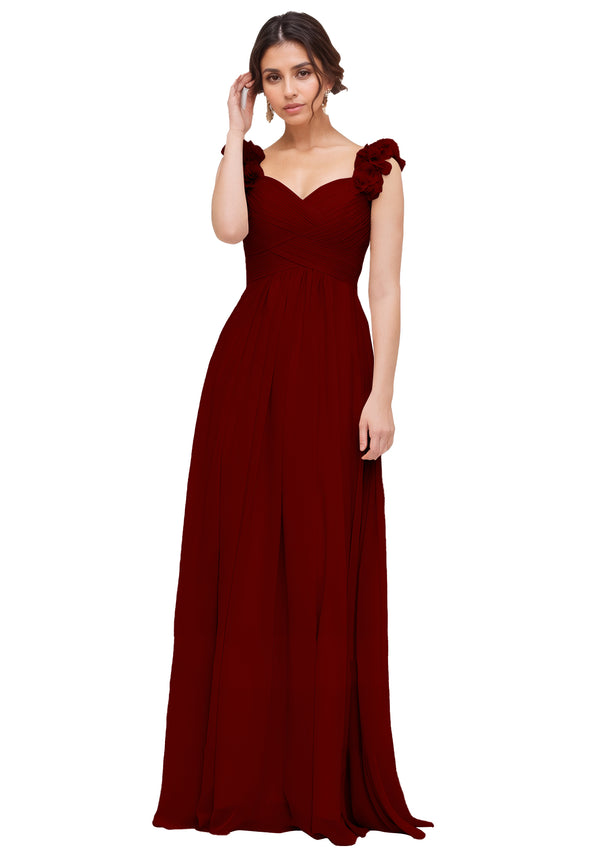 Princess Sweetheart Sleeveless Long Chiffon Bridesmaid Dress