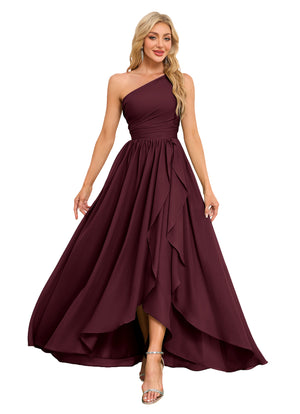 A-line One Shoulder Floor-Length Chiffon Bridesmaid Dress With Ruffle