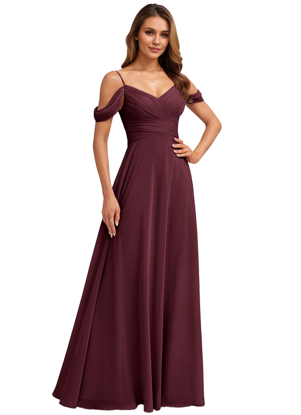 A-line Cold Shoulder Floor-Length Chiffon Bridesmaid Dress