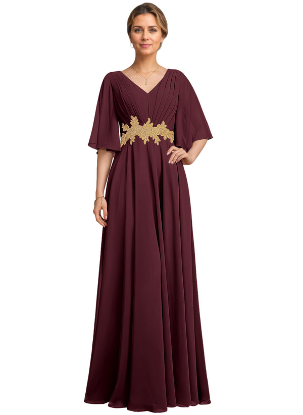 A-line V-Neck Floor-Length Chiffon Lace Mother of the Bride Dress With Sequins Beading