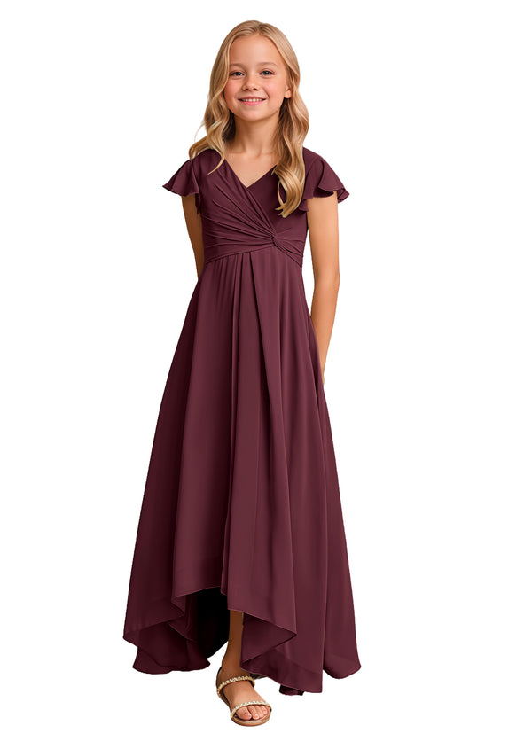 A-line V-Neck Asymmetrical Chiffon Junior Bridesmaid Dress