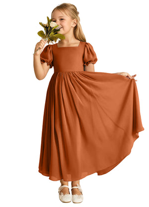 A-line Scoop-Neck Short Sleeves Chiffon Junior Bridesmaid Dress