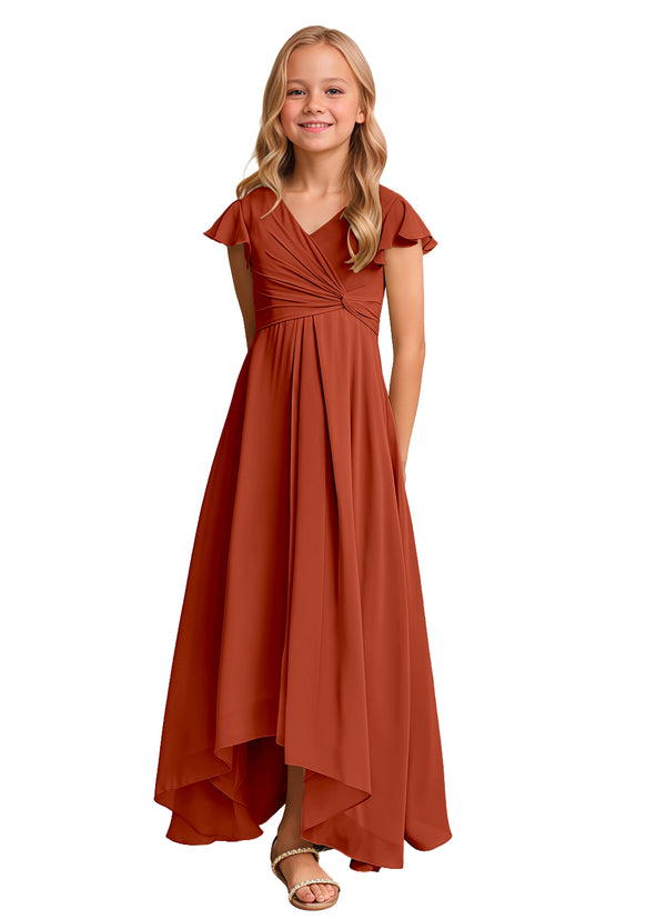 A-line V-Neck Asymmetrical Chiffon Junior Bridesmaid Dress