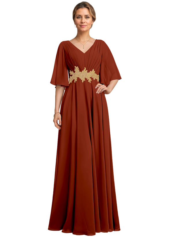 A-line V-Neck Floor-Length Chiffon Lace Mother of the Bride Dress With Sequins Beading