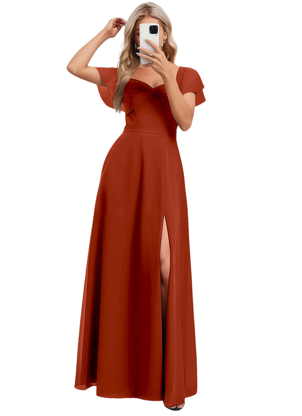 A-line V-Neck Floor-Length Chiffon Bridesmaid Dress With Ruffle