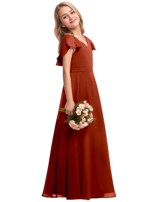A-line V-Neck Floor-Length Chiffon Junior Bridesmaid Dress