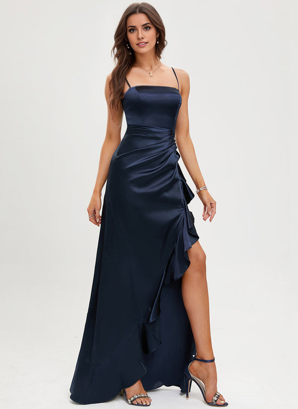 Trumpet/Mermaid Cowl Floor-Length Satin Bridesmaid Dress With Ruffle