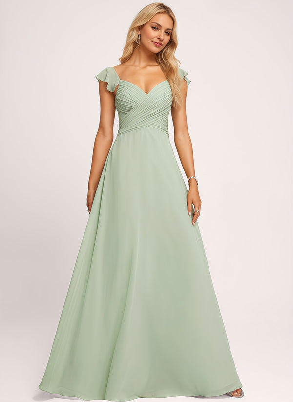 A-line V-Neck Floor-Length Chiffon Bridesmaid Dress