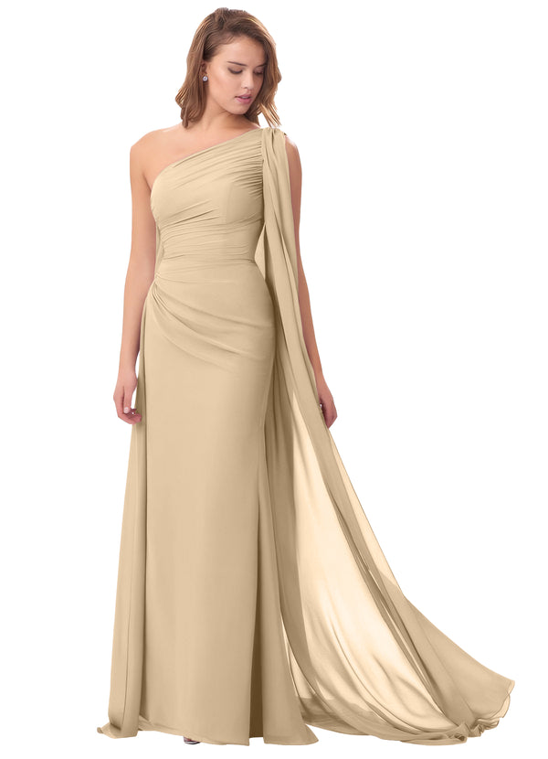 Mermaid One Shoulder Floor-Length Chiffon Mother of the Bride Dress With Pleated Beading