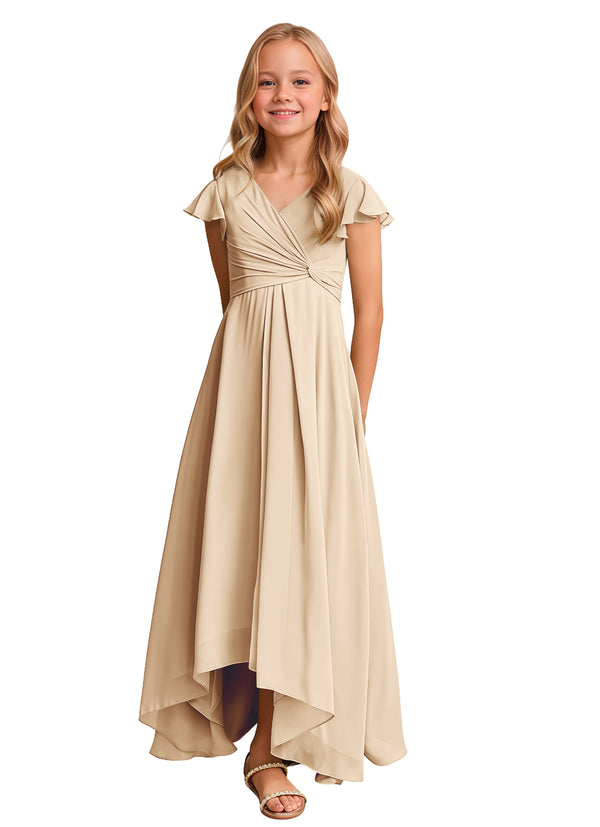 A-line V-Neck Asymmetrical Chiffon Junior Bridesmaid Dress