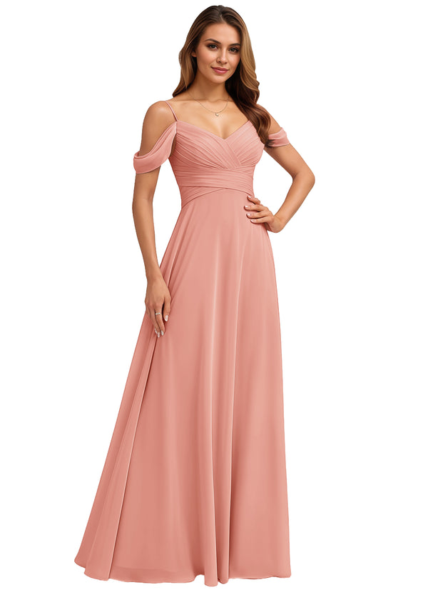 A-line Cold Shoulder Floor-Length Chiffon Bridesmaid Dress