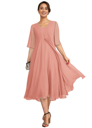 Empire Square Knee-Length Chiffon Mother of the Bride Dress