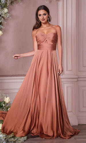 A-line Strapless Floor-Length Satin Prom Dresses