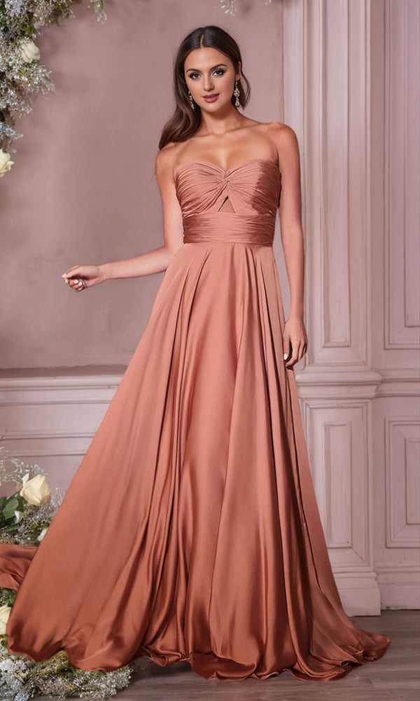 A-line Strapless Floor-Length Satin Prom Dresses