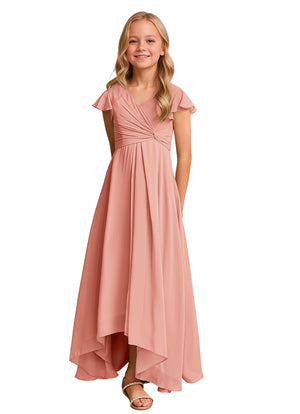 A-line V-Neck Asymmetrical Chiffon Junior Bridesmaid Dress